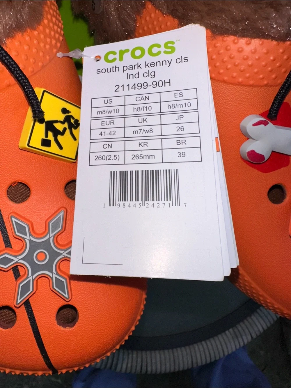 NWT. South Park Kenny Crocs lined with faux fur. Size m8/w10. EU 41-42.